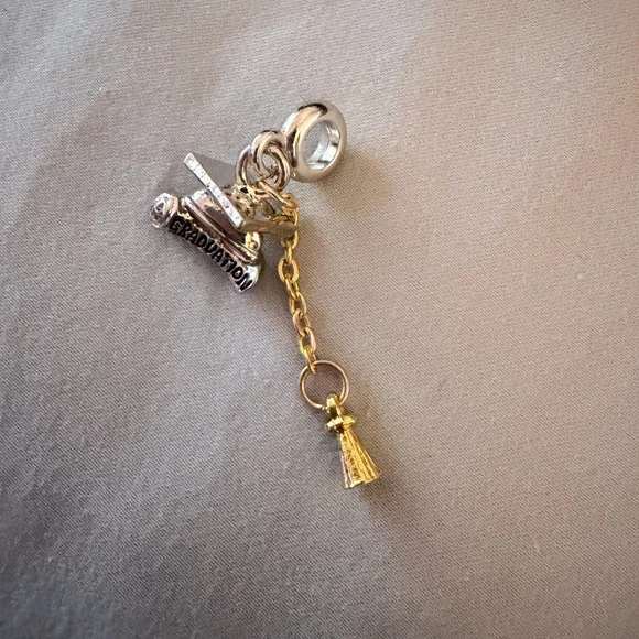 Silver & Gold Graduation Cap and Scroll Dangle Charm - Picture 6 of 6